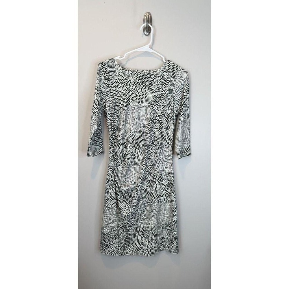 J.McLaughlin Dotted Animal Print Sheath Dress Black White Ruched 3/4 Sleeve S - Picture 6 of 6